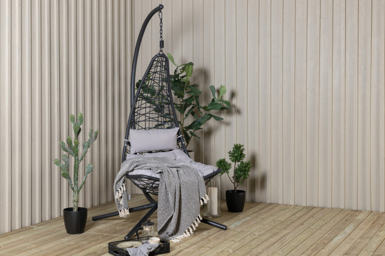 Edinburgh – Fauteuil suspendu – Noir, Gris – 130 x 205 x 132 cm