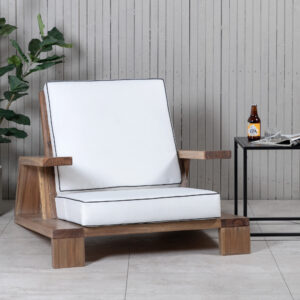 Daria – Fauteuil lounge – Blanc, Marron – 92 x 70 x 100 cm