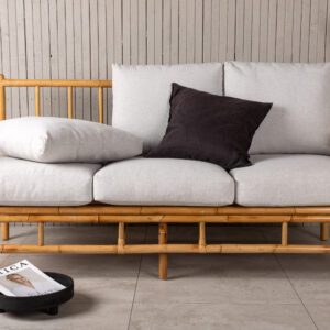 Cane – Canapé 3 places – Naturel, Gris clair – 77 x 88 x 180 cm