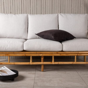 Cane – Canapé 3 places – Naturel, Gris clair – 77 x 88 x 180 cm