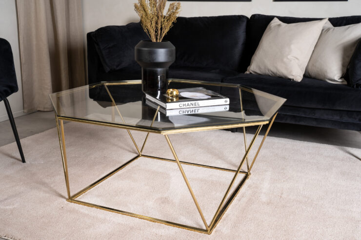 Österlen – Table basse – Transparent, Doré – 100 x 100 cm