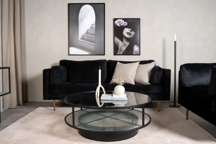 Falsterbo – Table basse – Noir, Transparent – ⌀100 cm