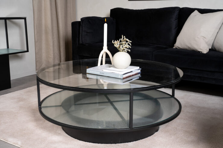 Falsterbo – Table basse – Noir, Transparent – ⌀100 cm