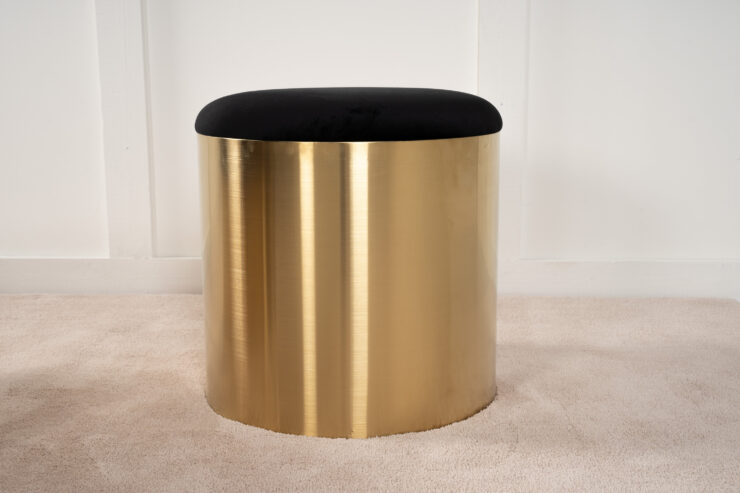 Puff – Pouf – Noir, Doré – ⌀45 cm