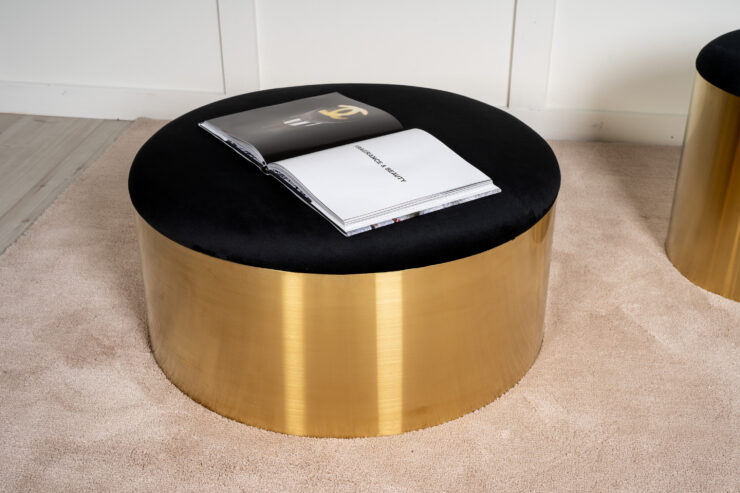 Puff – Pouf – Noir, Doré – ⌀75 cm