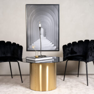 Ystad – Table basse – Noir, Doré brossé, Doré, Transparent – ⌀80 cm