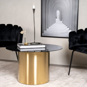 Ystad – Table basse – Noir, Doré brossé, Doré, Transparent – ⌀80 cm