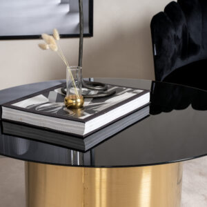 Ystad – Table basse – Noir, Doré brossé, Doré, Transparent – ⌀80 cm