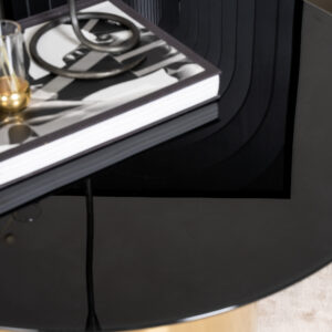 Ystad – Table basse – Noir, Doré brossé, Doré, Transparent – ⌀80 cm