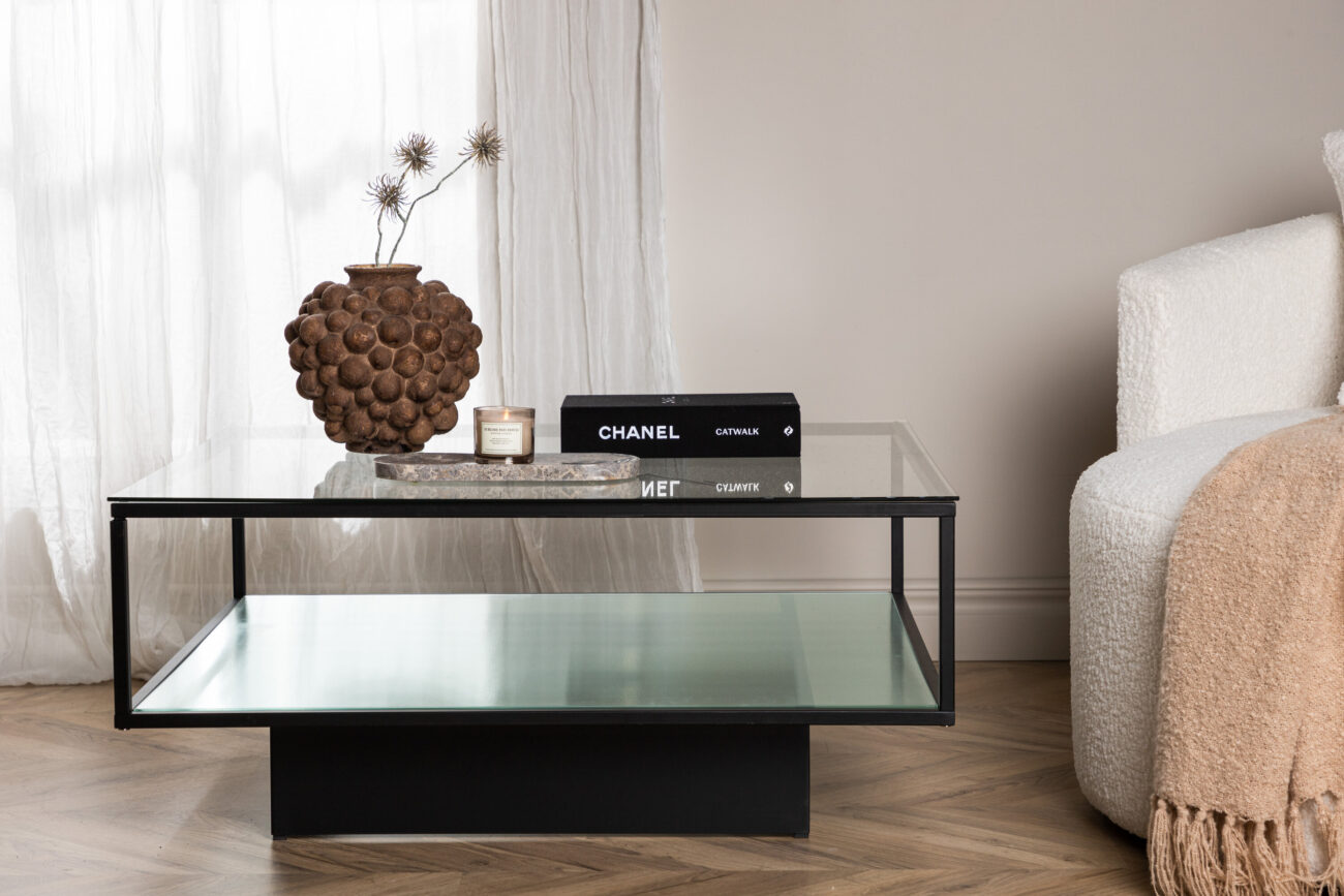 Maglehem – Table basse – Noir, Transparent – 90 x 90 cm