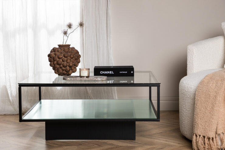 Maglehem – Table basse – Noir, Transparent – 90 x 90 cm