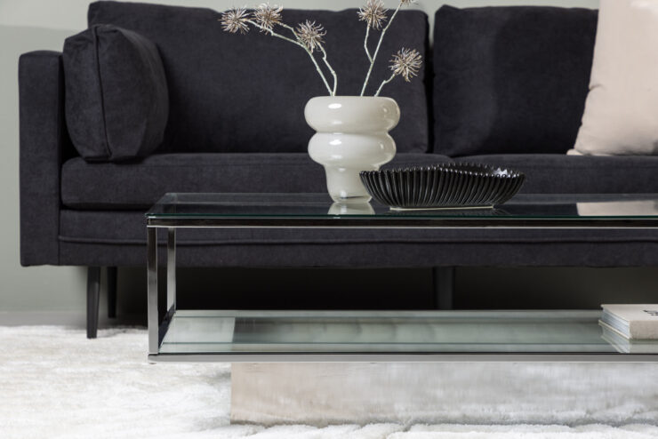 Maglehem – Table basse – Transparent, Argenté – 130 x 60 cm