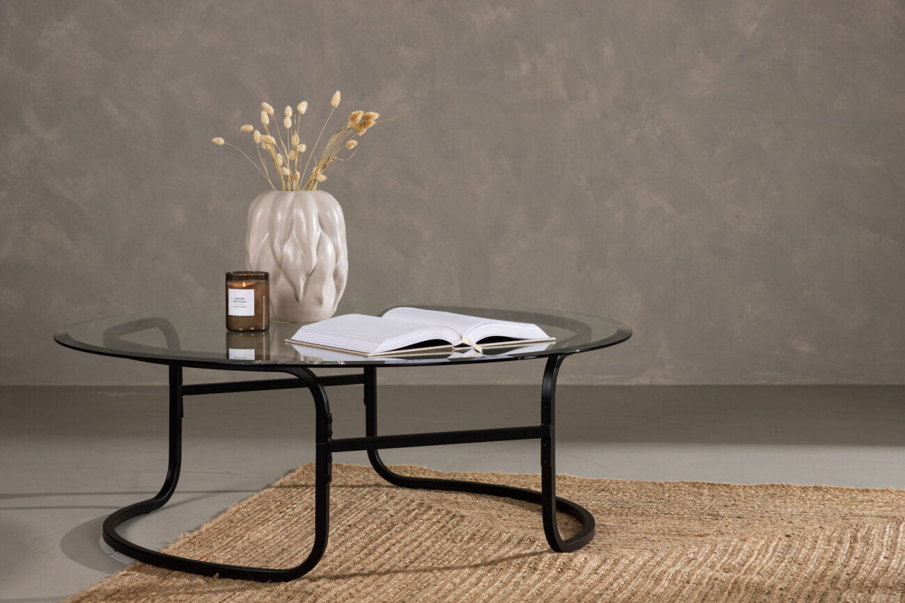 Lomma – Table basse – Noir, Transparent – ⌀110 cm