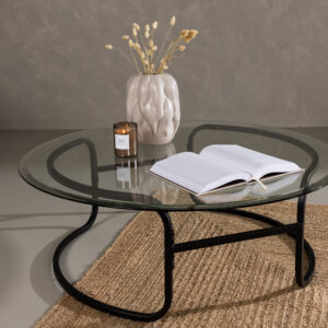 Lomma – Table basse – Noir, Transparent – ⌀110 cm