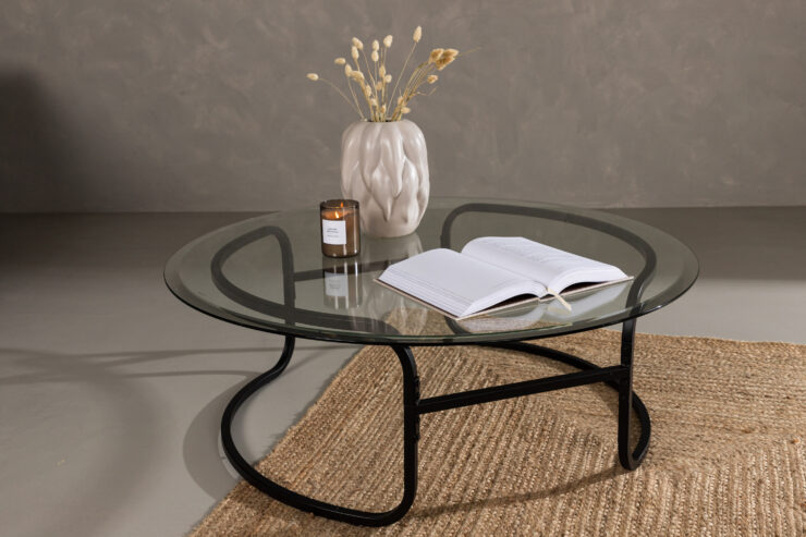 Lomma – Table basse – Noir, Transparent – ⌀110 cm