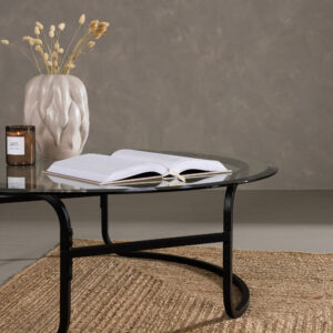 Lomma – Table basse – Noir, Transparent – ⌀110 cm