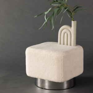 Newton – Pouf – Blanc cassé, Argenté – 45 x 38 x 45 cm