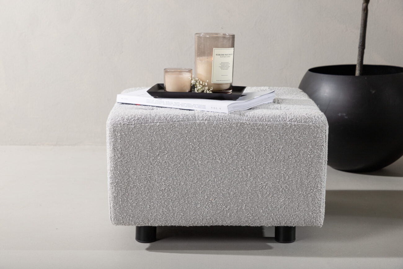 Bowie – Pouf – Noir, Gris clair – 51 x 32 x 51 cm