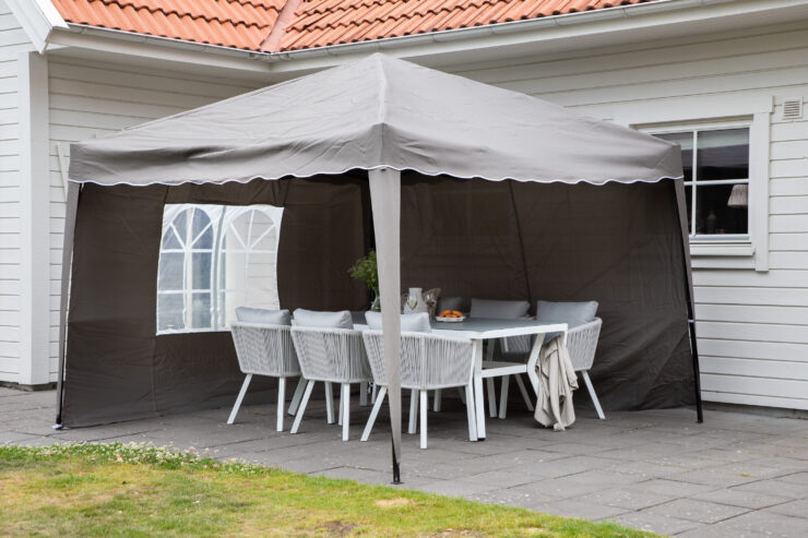 Easy Up – Gazebo – Blanc, Marron – 295 x 250 x 295 cm