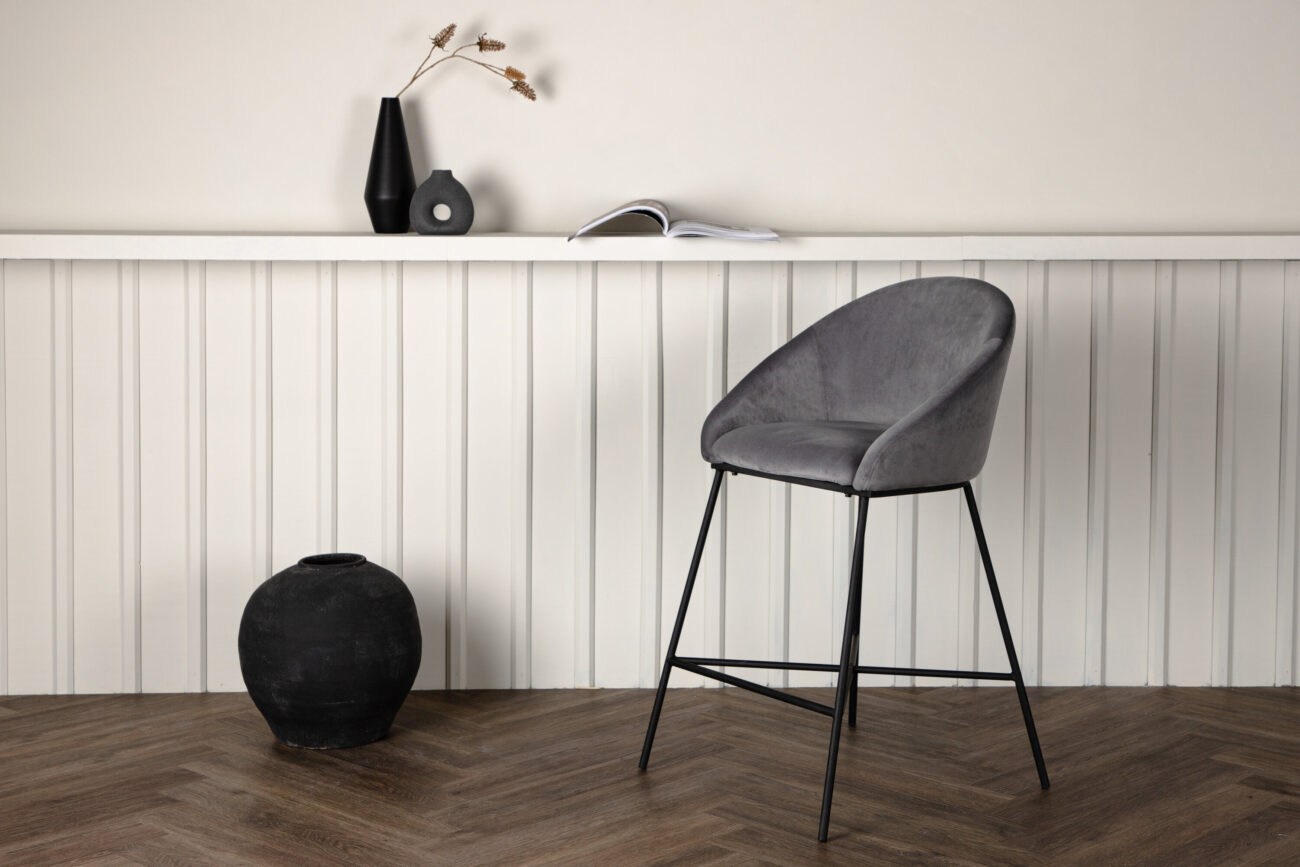 Velvet – Chaise de bar – Noir, Gris foncé – 57 x 97 x 59 cm