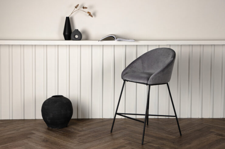 Velvet – Chaise de bar – Noir, Gris foncé – 57 x 97 x 59 cm
