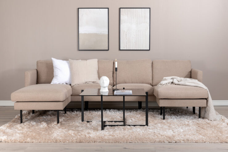 Zoom – Chaise Sofa – Beige, Noir – 154 x 80 x 260 cm