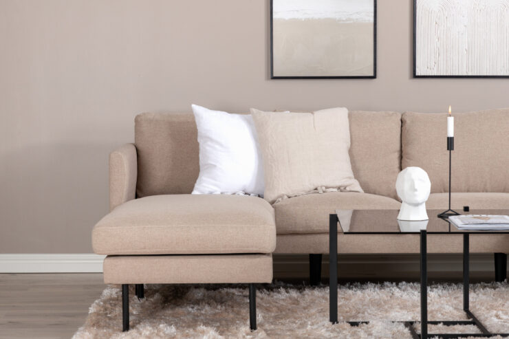 Zoom – Chaise Sofa – Beige, Noir – 154 x 80 x 260 cm