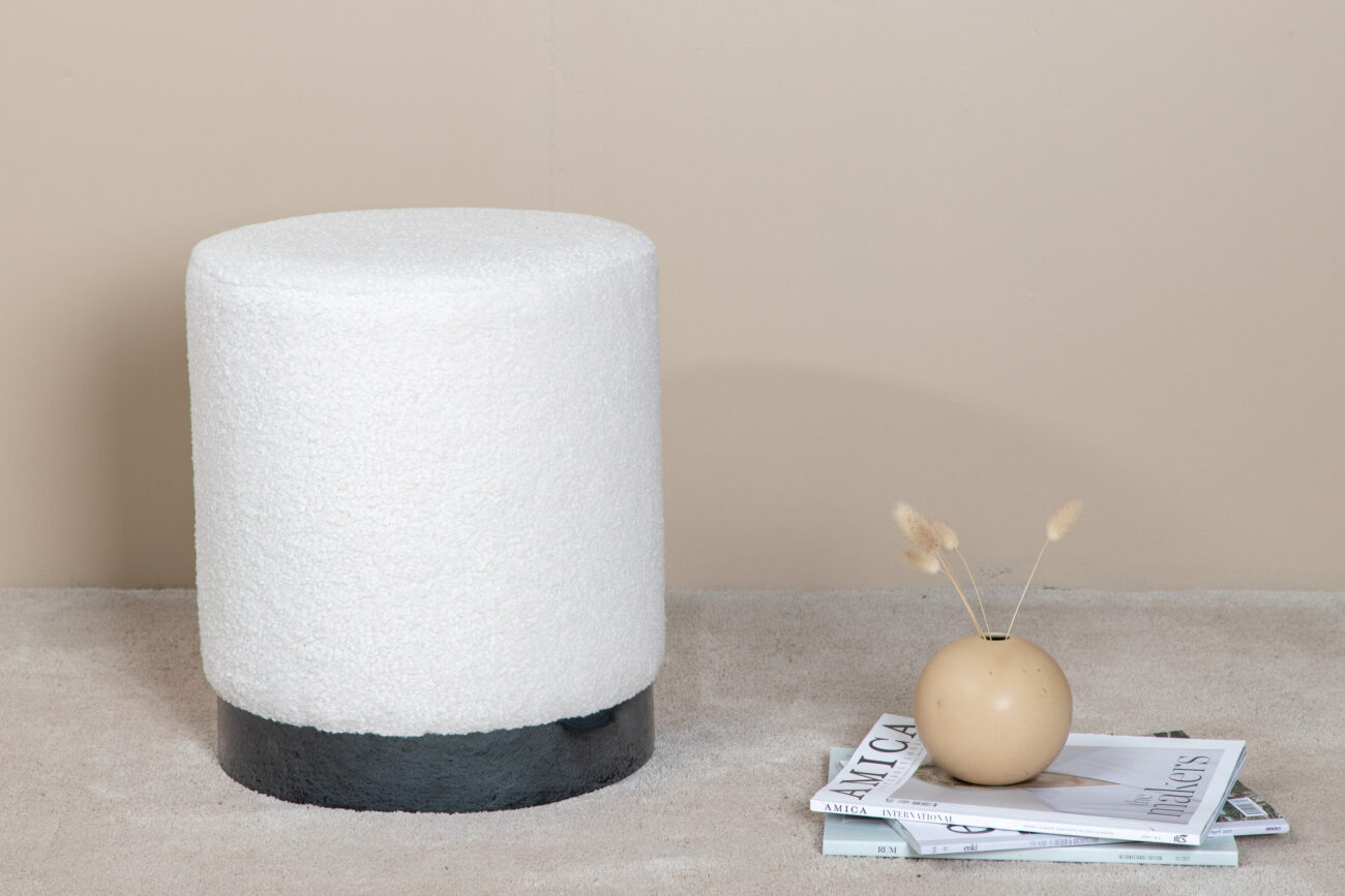 Benji – Pouf – Noir, Blanc – ⌀35 cm
