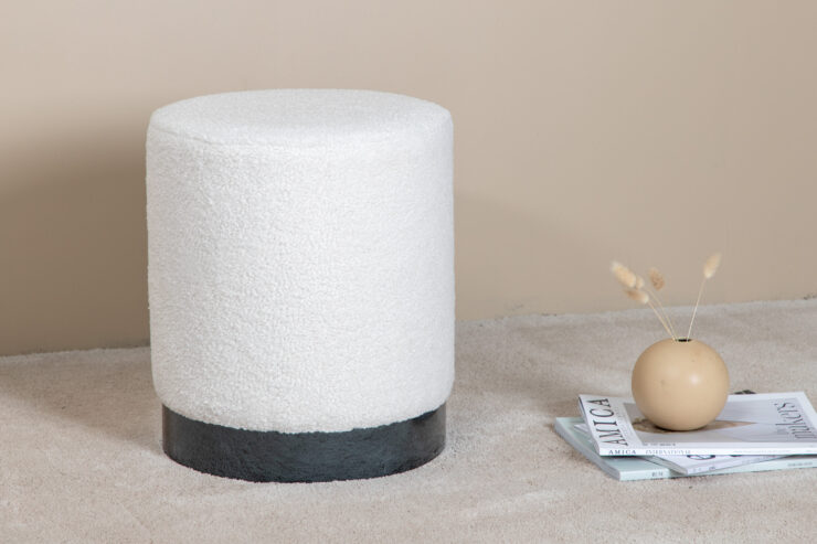 Benji – Pouf – Noir, Blanc – ⌀35 cm