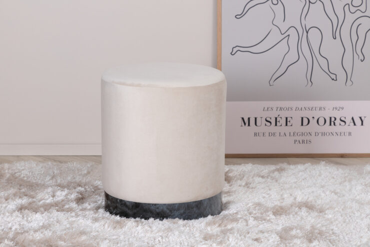 Benji – Pouf – Beige, Noir – ⌀35 cm
