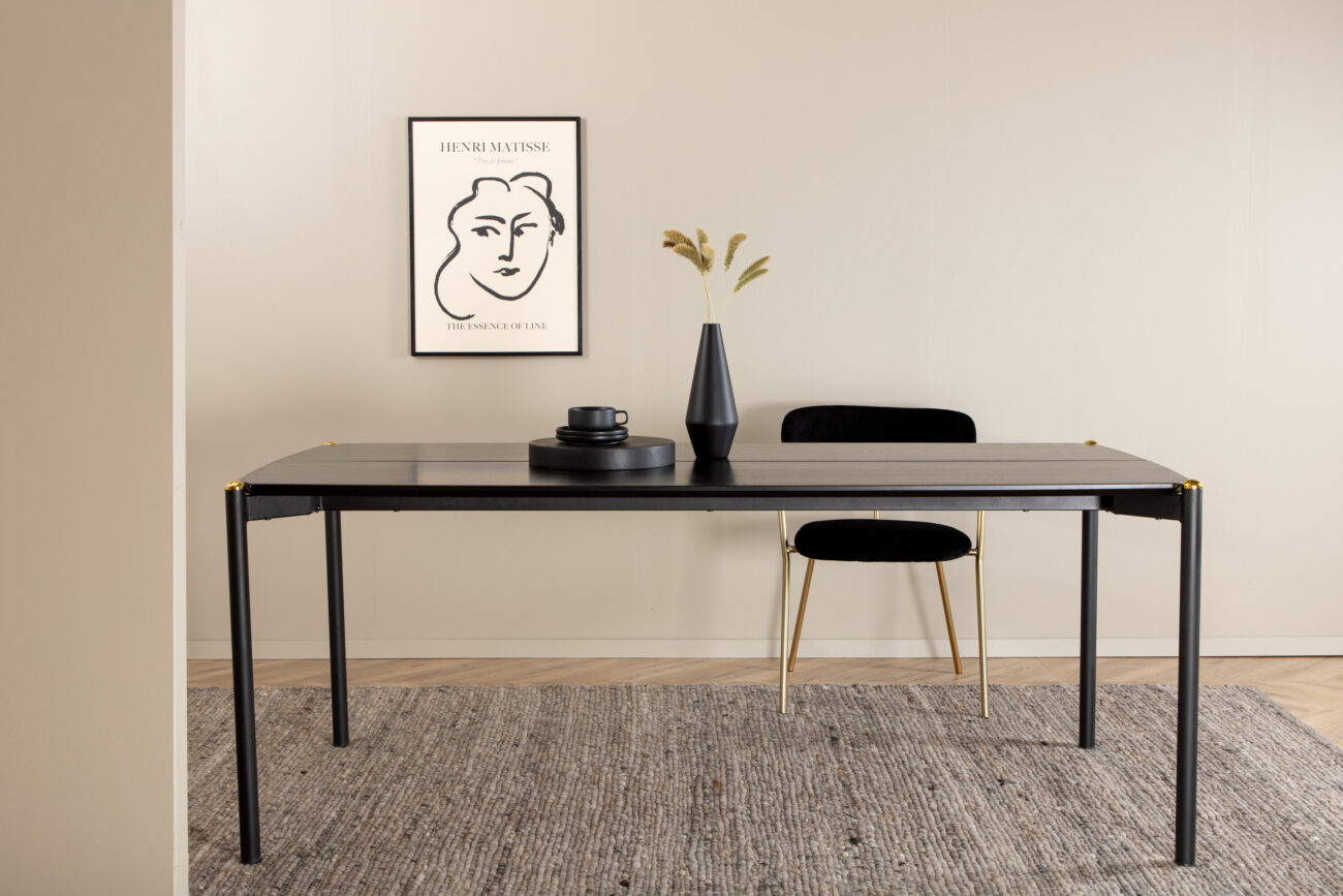 Pelle – Table à manger rectangulaire – Noir – 190 x 90 cm