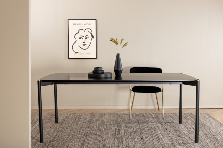 Pelle – Table à manger rectangulaire – Noir – 190 x 90 cm