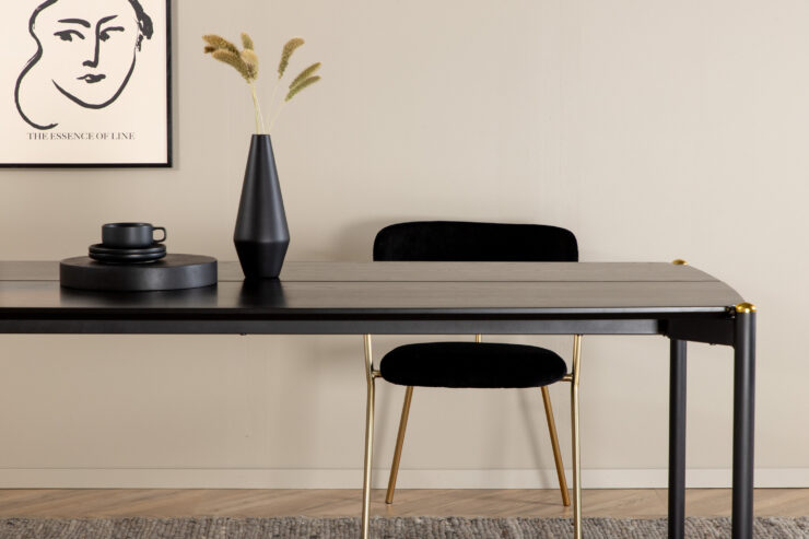 Pelle – Table à manger rectangulaire – Noir – 190 x 90 cm