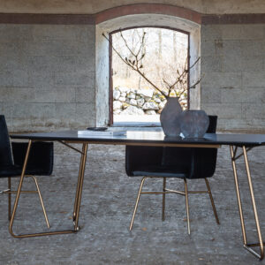 Petra – Table à manger rectangulaire – Noir, Cuivré – 190 x 90 cm