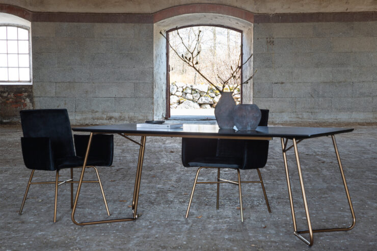 Petra – Table à manger rectangulaire – Noir, Cuivré – 190 x 90 cm