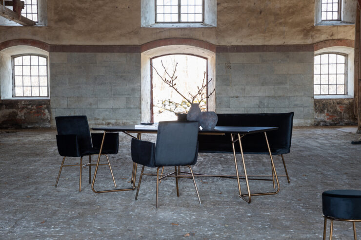 Petra – Table à manger rectangulaire – Noir, Cuivré – 190 x 90 cm