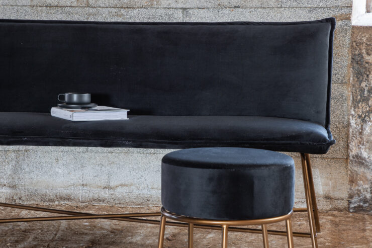 Petra – Canapé 3 places – Noir, Cuivré – 67 x 86 x 160 cm