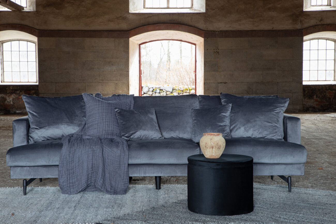 Sofia – Canapé 3 places – Noir, Gris foncé – 86 x 86 x 260 cm