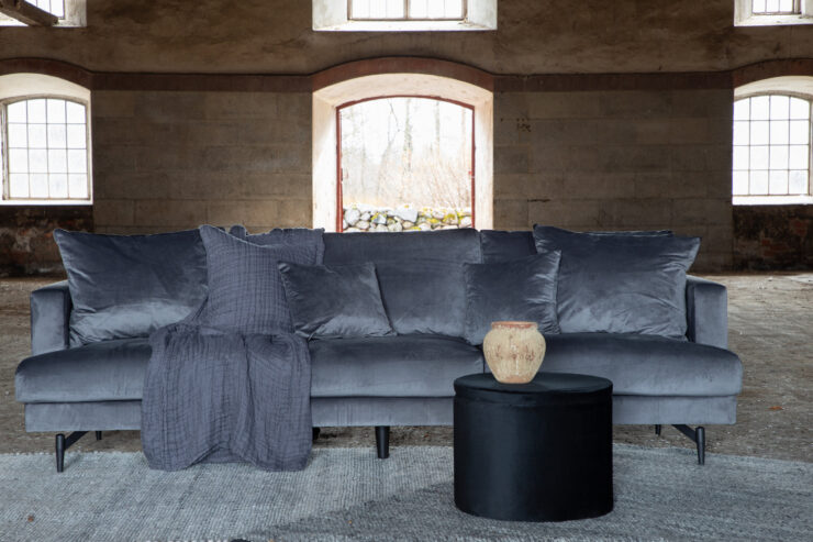 Sofia – Canapé 3 places – Noir, Gris foncé – 86 x 86 x 260 cm