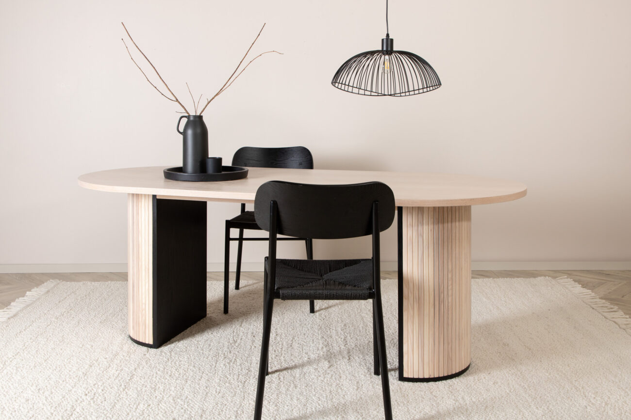 Bianca – Table à manger ovale – Noir, Naturel, Blanchi – 200 x 90 cm