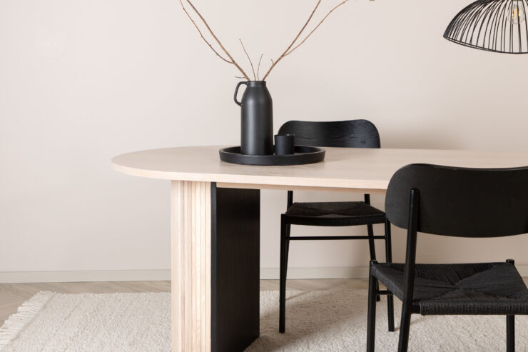 Bianca – Table à manger ovale – Noir, Naturel, Blanchi – 200 x 90 cm