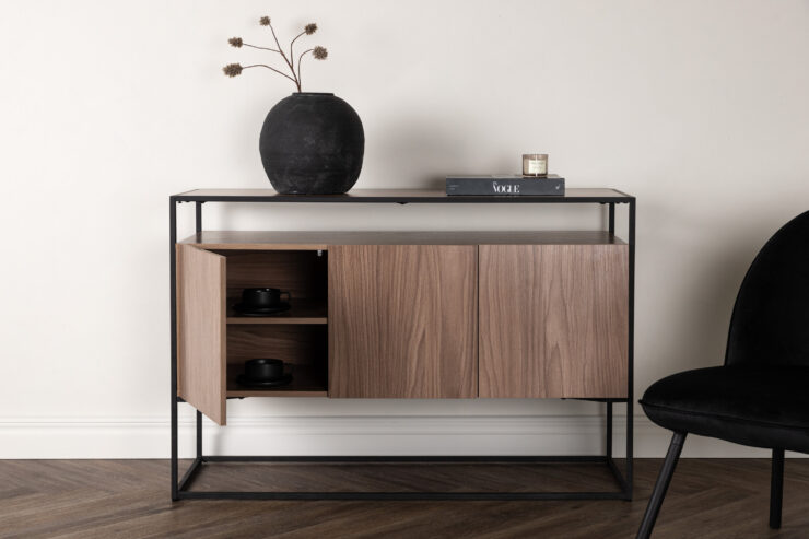 Kingsport – Meuble de rangement – Noir, Noyer – 45 x 80 x 120 cm