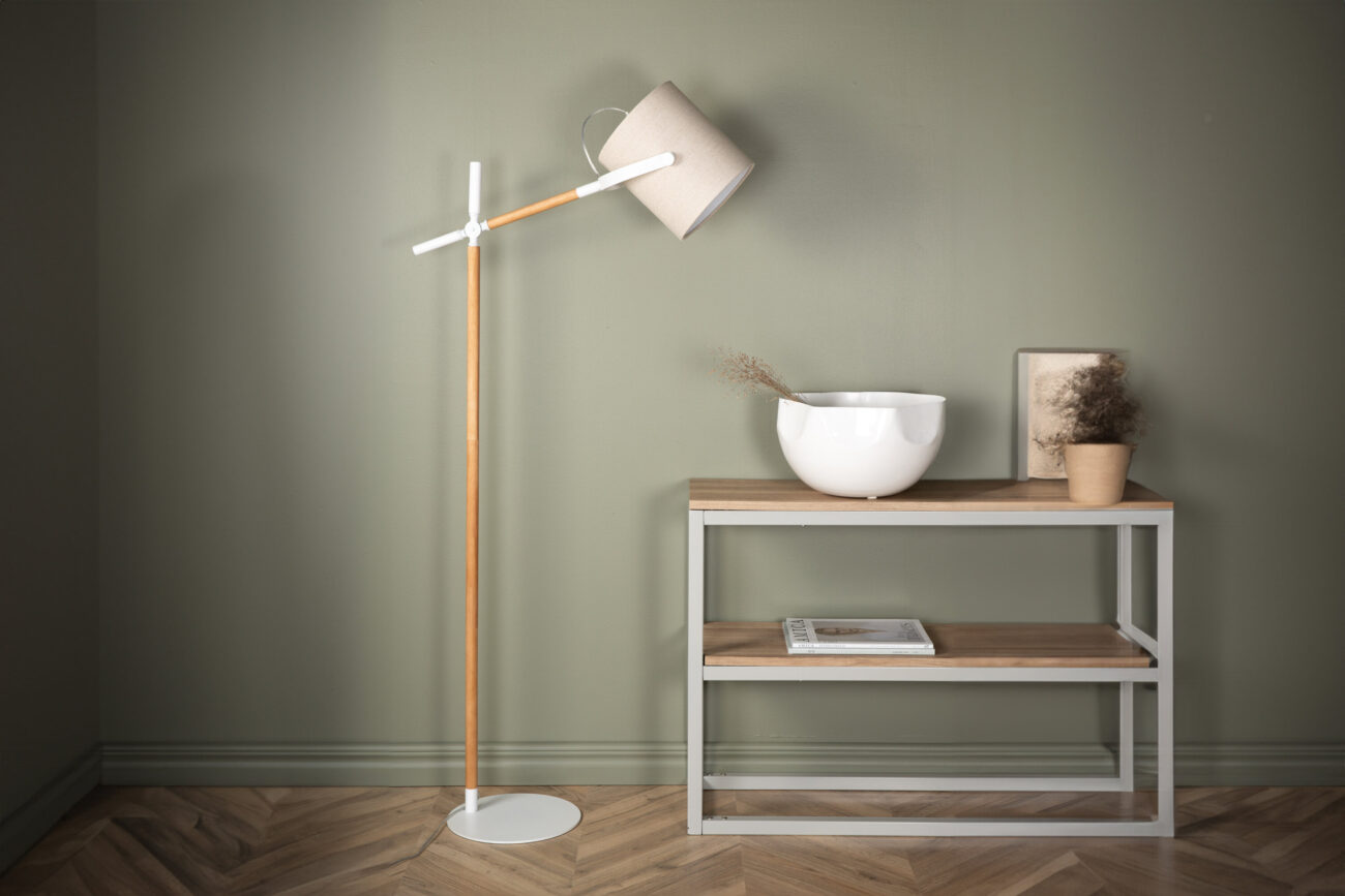 Dennis – Lampadaire – Beige, Naturel, Blanc – 66 x 156 x 30 cm