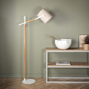 Dennis – Lampadaire – Beige, Naturel, Blanc – 66 x 156 x 30 cm