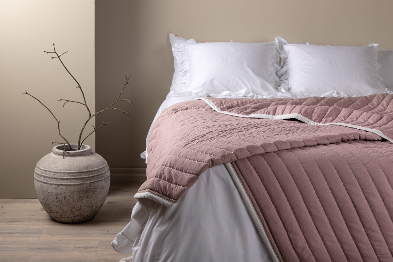 Juni – Linge de lit – Rose poudré, Blanc – 180 x 260 cm