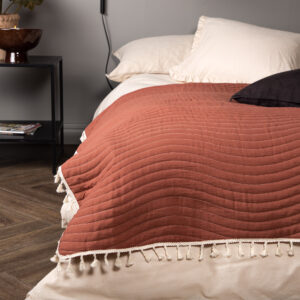 Lias – Linge de lit – Blanc cassé, Orange rouille – 260 x 260 cm