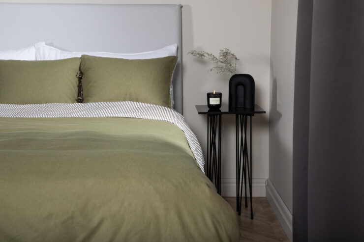 Jenna – Linge de lit – Vert mousse, Blanc – 220 x 240 cm