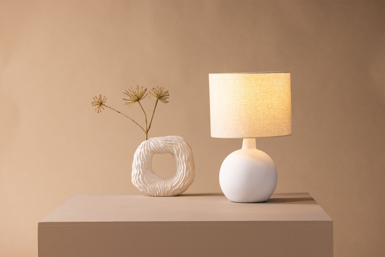 Torcello – Lampe à poser – Beige, Blanc – 32 x 51 x 32 cm