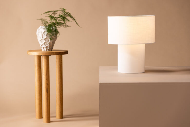 Globia – Lampe à poser – Beige, Blanc – 35 x 40 x 35 cm