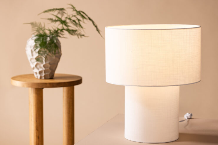 Globia – Lampe à poser – Beige, Blanc – 35 x 40 x 35 cm